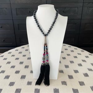 Vintage Black Beaded Choker with Beaded Tassels.
